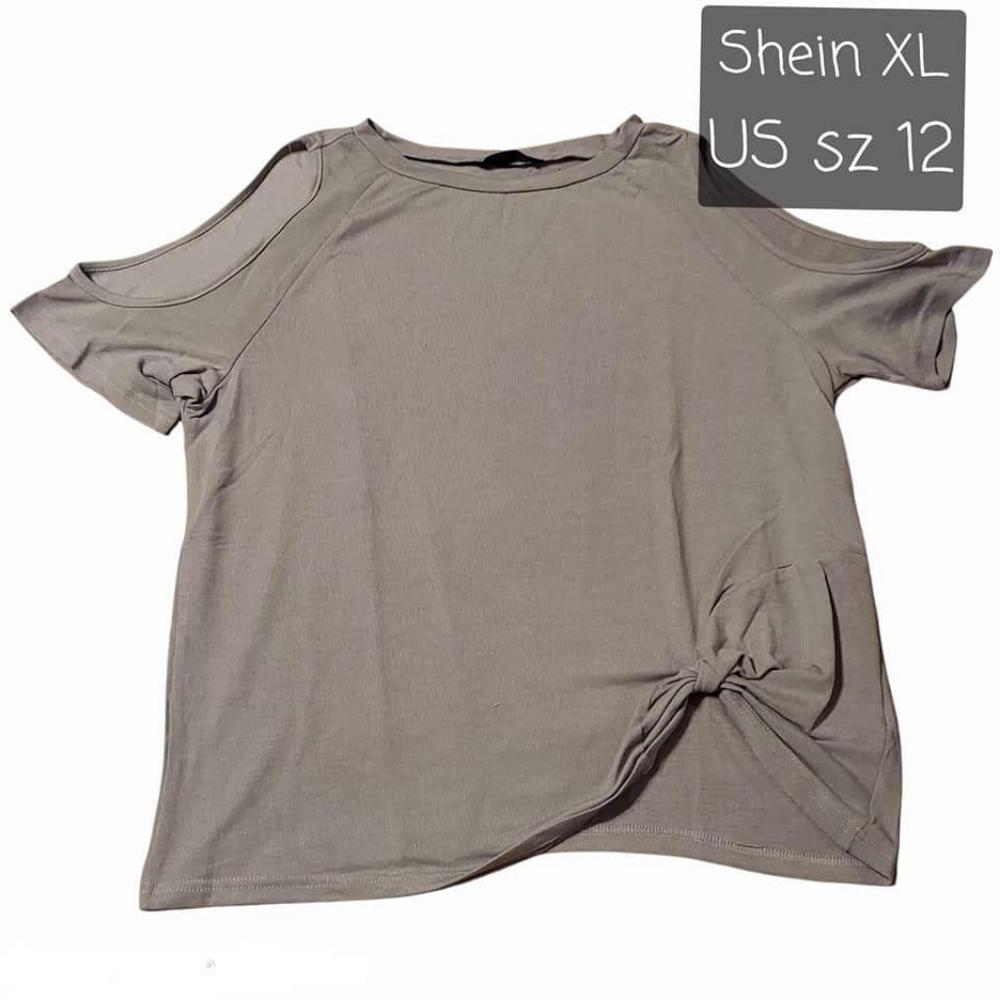 Open Shoulder Gray Front Tie Shein Top
